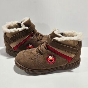 Sesame Street Elmo Brown Faux Suede Toddler Boots Size 8 Fleece Lined